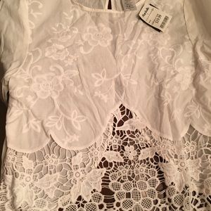 NWT white Cotton and lace peek a boo top